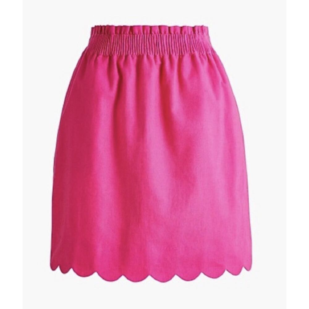 J. Crew Women's Size 0 Scalloped Linen Cotton Pink Elastic Waist Skirt NWT - Picture 11 of 12